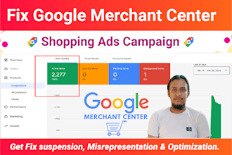 setup or fix google merchant center misrepresentation, shopping ads campaign