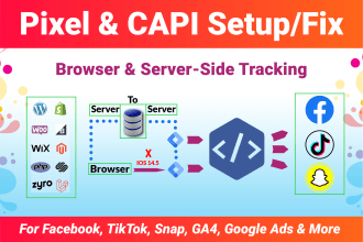 setup facebook pixel conversion API,tiktok and snapchat capi,tag manager, ga4