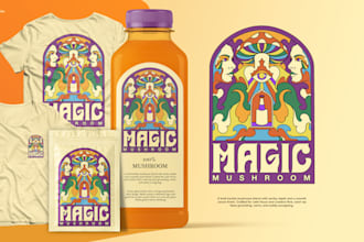 draw a unique psychedelic vintage retro logo art