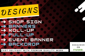 design a shop sign, roll up banner, pull up, event banner