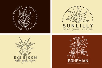 do beautiful hand drawn boho botanical floral feminine line art logo