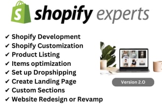 do shopify products listing, development theme customization, optimization store
