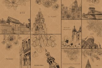 draw editorial advertising illustration in pensketch style