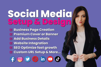 setup facebook business page, instagram, youtube, social media accounts create