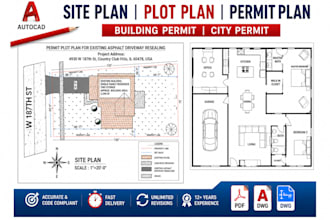 draw site plan plot plan for city building permit in 24 hour