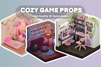 create 3d interior cozy isometric room for game