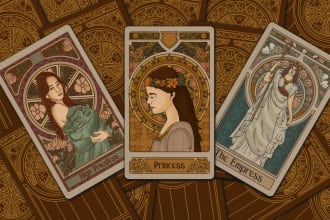 draw tarot, playing cards, cover or digital art in art nouveau style