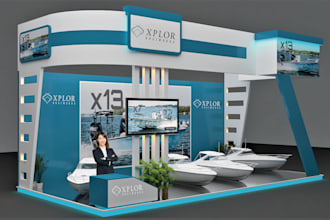 design a 3d trade show booth, kiosk, stall, exhibition stand