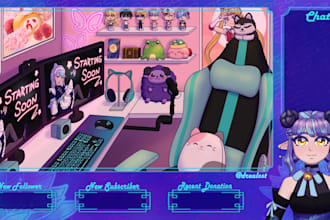 create cute twitch and youtube streamer and vtuber overlays