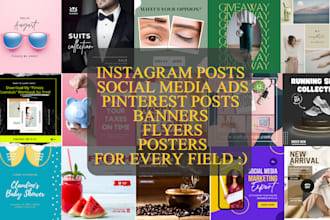 design instagram story, pinterest post, banner, social media ads on canva