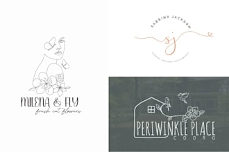 do unique hand drawn minimalist feminine custom logo design