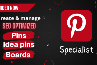 be your pinterest marketing manager setup, create SEO ads boards pin designs