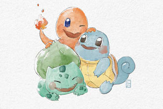 draw cute animal pokemon watercolor illustrations for you