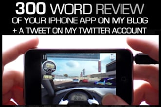 promote your iPhone app by writing a 300 word review on my website