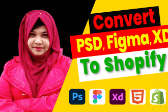 convert PSD, figma, xd, HTML, and sketch to shopify store