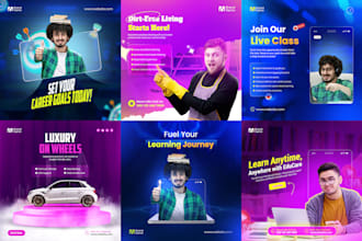 design facebook and instagram posts for education,cleaning,car rental,gym,travel