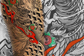 create original tattoo design in japanese irezumi style