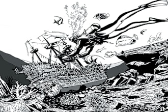 draw fantastic detailed black and white illustrations