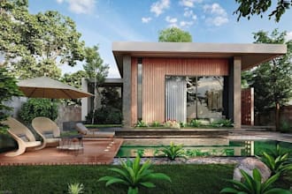create house exterior and realistic 3d render