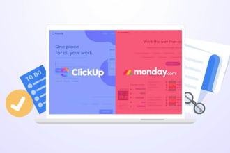 set up monday and clickup platforms for CRM and project management