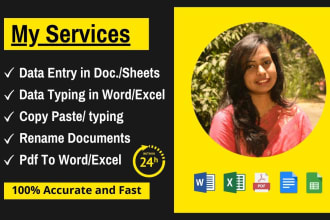 do fastest data entry typing work job, manual typing, ms excel data entry, pdf