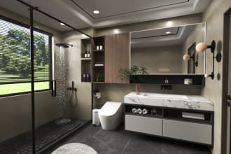 design bathroom interior in 3d and render