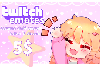 draw custom cute chibi emotes or badges for twitch or discord emotes