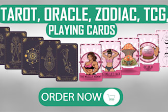 draw custom tarot, oracle, zodiac, tcg, or playing cards with box design