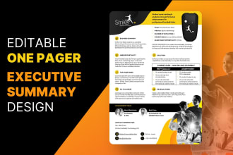 design one pager, executive summary, or investment teaser