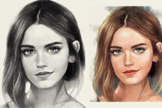sketch realistic portrait drawing with pencil and color pencil