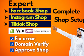 set up facebook shop, tiktok, instagram shop, fix meta pixel, shopify store link