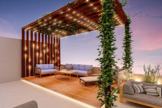 3d design rooftop, backyard, front yard, terrace, swimming pool, lawn