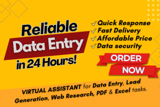 do web research, lead generation, data collection, pdf to excel and etsy listing