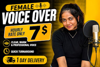 do an english female voice over in indian accent