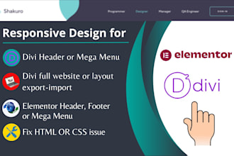 design or fix divi website or elementor mega menu, header, footer, vertical menu