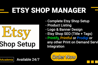 etsy shop setup, SEO product listing, logo and banner design