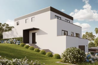 create 3d mountain house architect and render realistic 3d