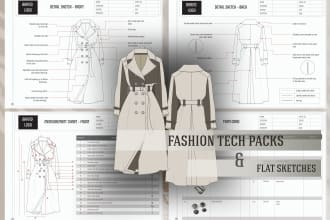 do fashion technical drawings, complete tech pack designs