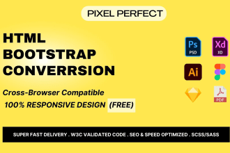 convert PSD, xd, figma, sketch, PDF to HTML CSS bootstrap 5 responsive website