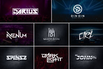 do dj music logo, and band, artist, producer, singer,  lion, typography design