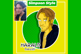 make yellow cartoon character simpson style portrait
