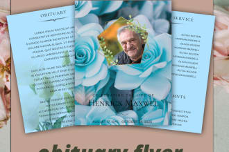 design funeral flyer, obituary flyer, church flyer in 2hrs