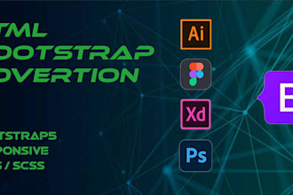 convert PSD, xd, figma to HTML bootstrap responsive website