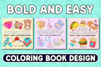 create simple bold and easy coloring book cover and pages for amazon KDP