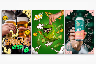 doodle product photos in a creative poster advertisement