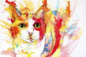 portrait or digital painting of your pet, cat, and dog