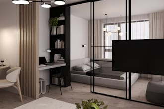 do kitchen, dining, living room design and 3d renders