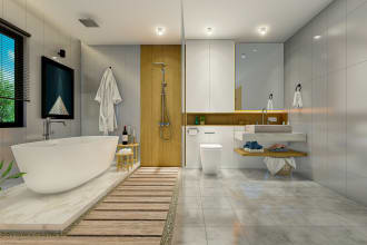 do bathroom interior design, rendered by an architect