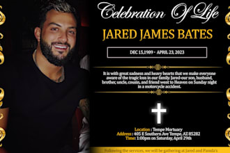 design obituary, memorial, funeral program