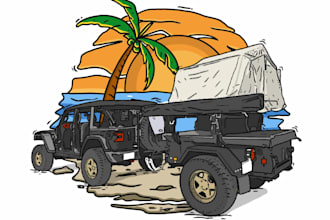 sketch high raster art cartoon from your 4x4 and any vehicle